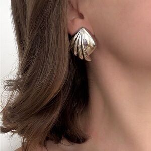 80s Silver tone Fan Earrings Geometric Chunky Old Money Chic Classic